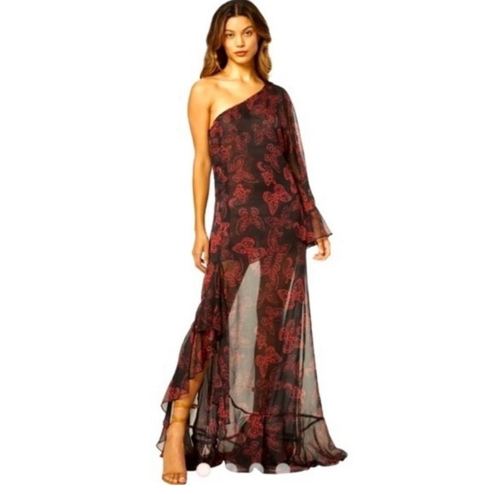 MISA LOS ANGELES GAIA BUTTERFLY ONE SHOULDER MAXI DRESS SIZE SMALL